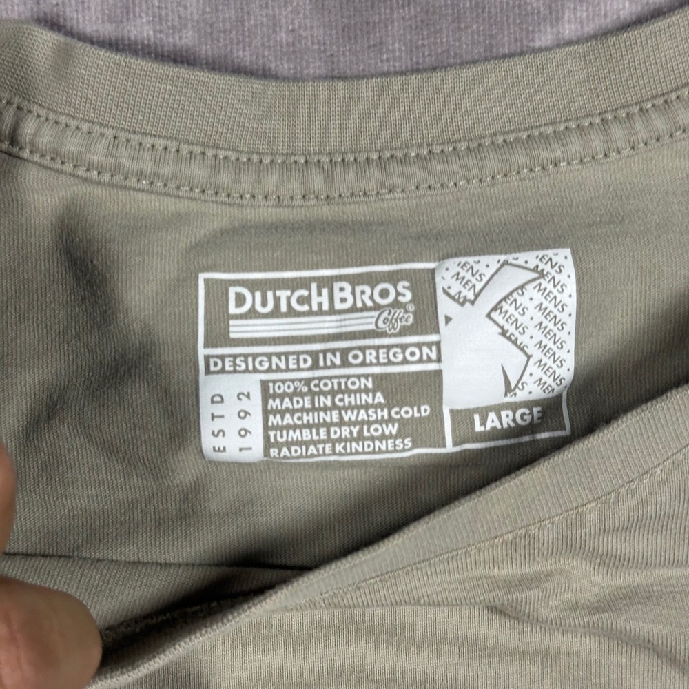 Dutch Bros Coffee Mens Large Sage Green Long Sleeve Pocket Graphic T-Shirt 1992 - Picture 7 of 9